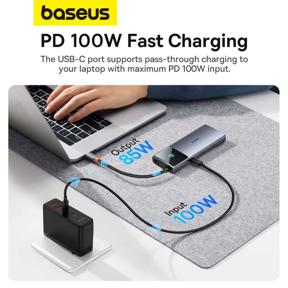 USB HUB 6in1 Baseus Metal Gleam Series II USB-A/USB-C/USB-C PD/HDMI/RJ45 - black