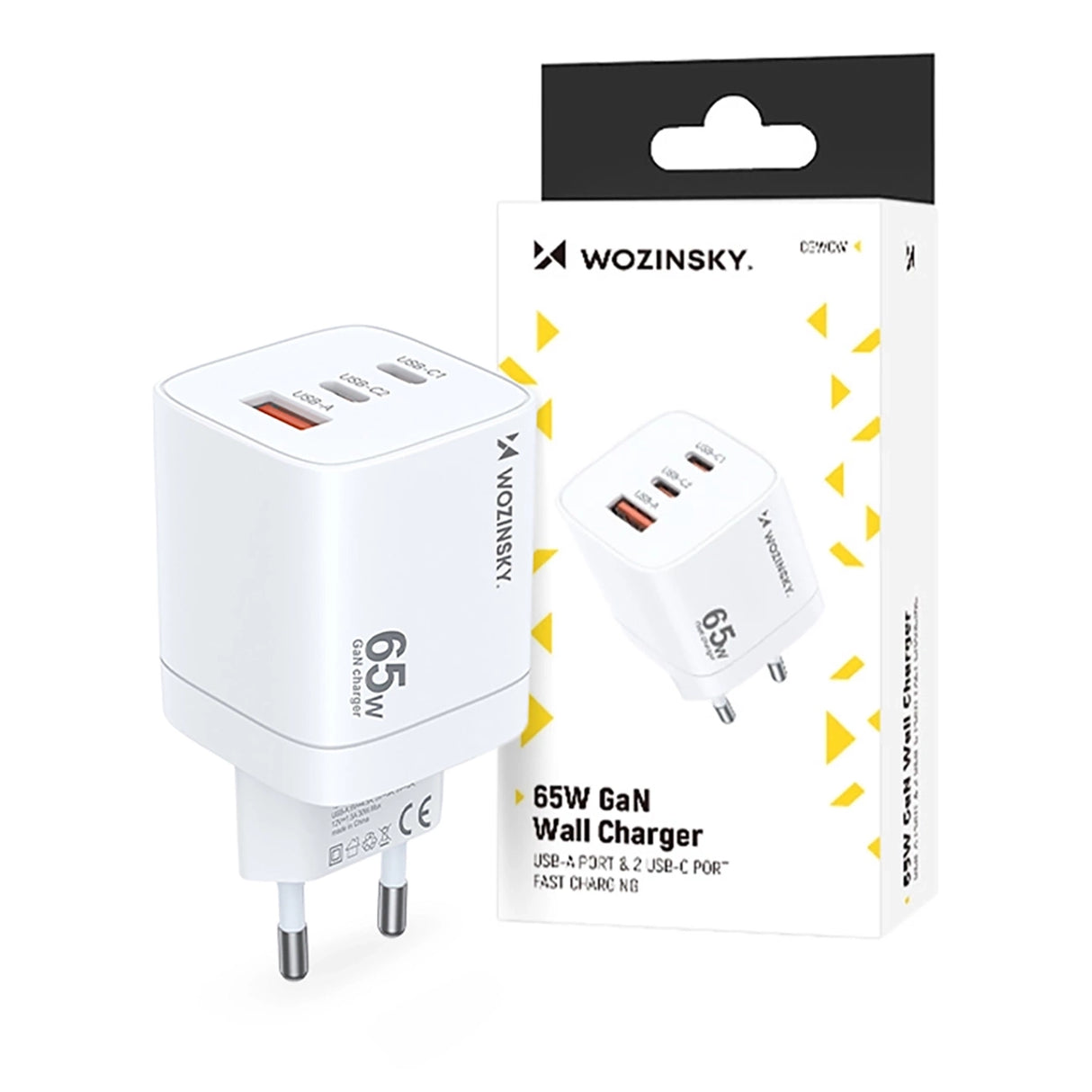 Wozinsky CGWCW 65W USB-A / 2 x USB-C GaN vægoplader - hvid