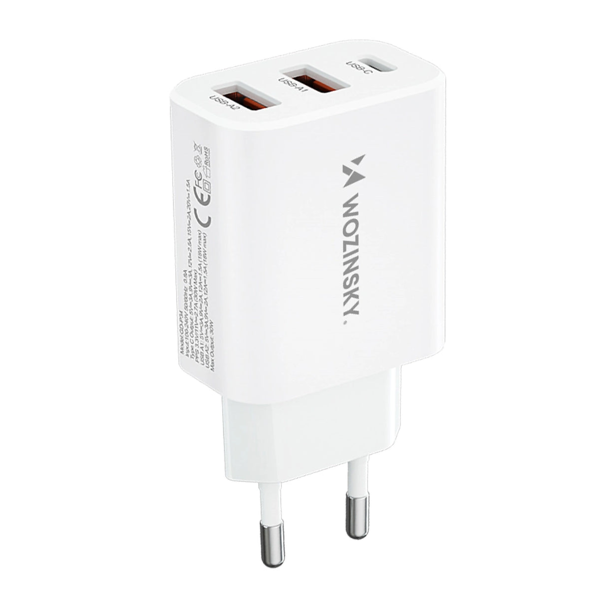 Wozinsky CWCUCW 30W USB-C / 2 x USB-A vægoplader - hvid