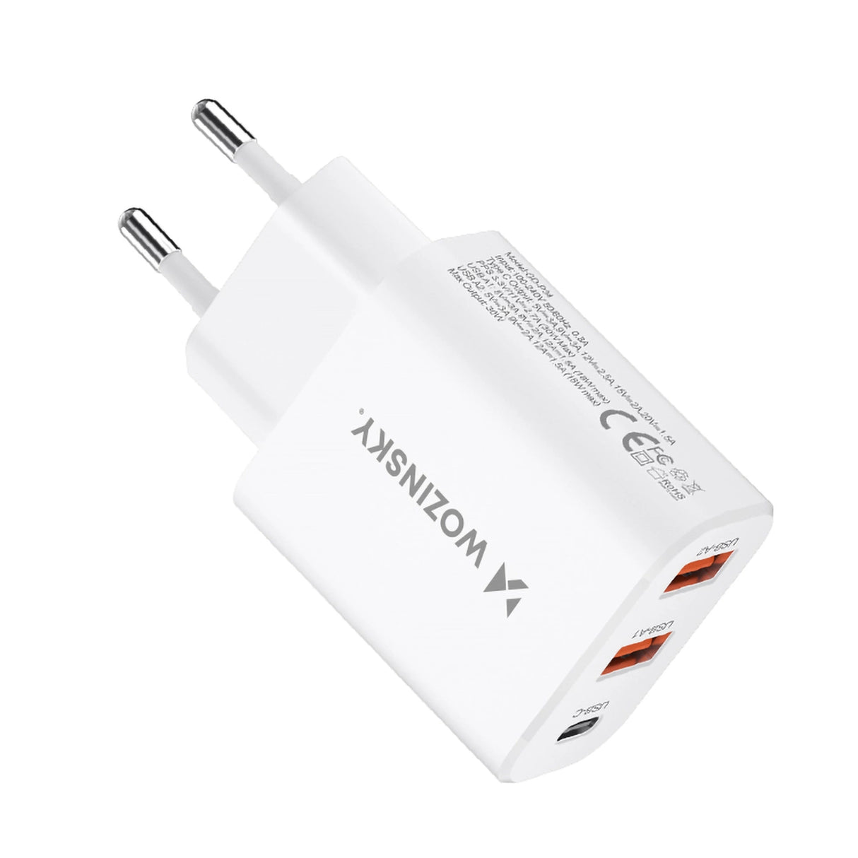 Wozinsky CWCUCW 30W USB-C / 2 x USB-A vægoplader - hvid