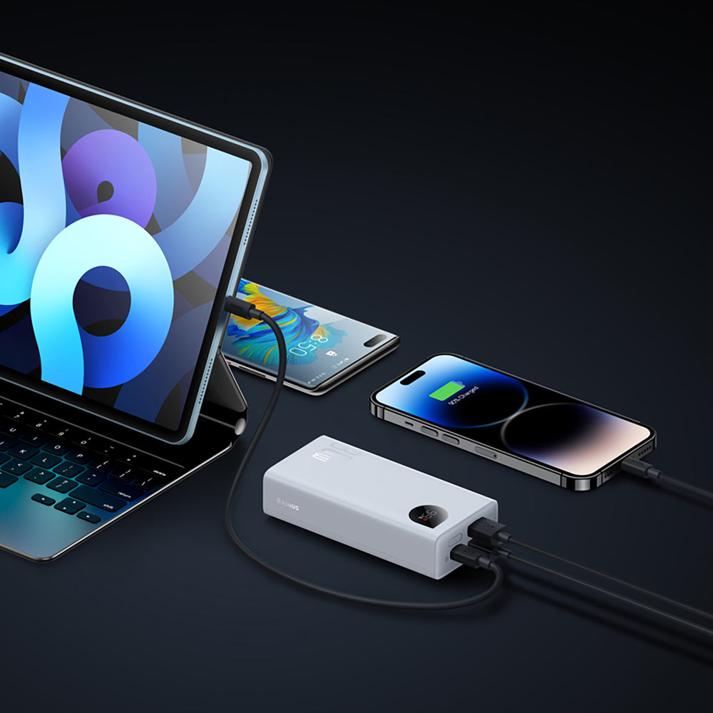 Baseus Adaman2 powerbank med digital skærm 2x USB-A / 1x USB-C 10000mAh 30W - hvid