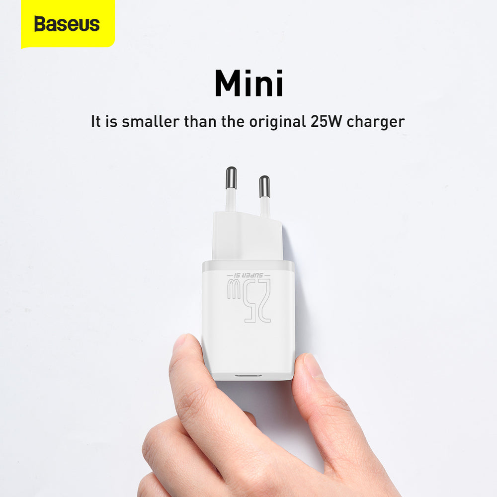 Baseus Sius USB-C 25W 3A hurtigoplader med USB-C / USB-C 1m kabel - hvid