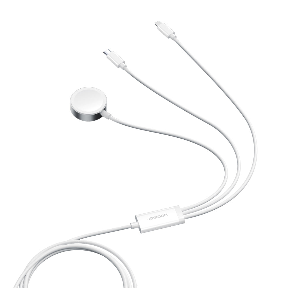 Joyroom S-IW008 3-i-1-kabel magnetisk oplader USB-A - Lightning / USB-C 1,2 m - hvid