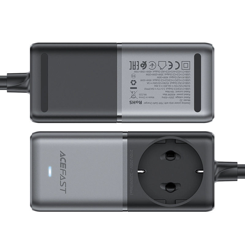 Acefast Z2 GaN 75W PD stationær oplader 3x USB-C 2x USB-A - sort og grå
