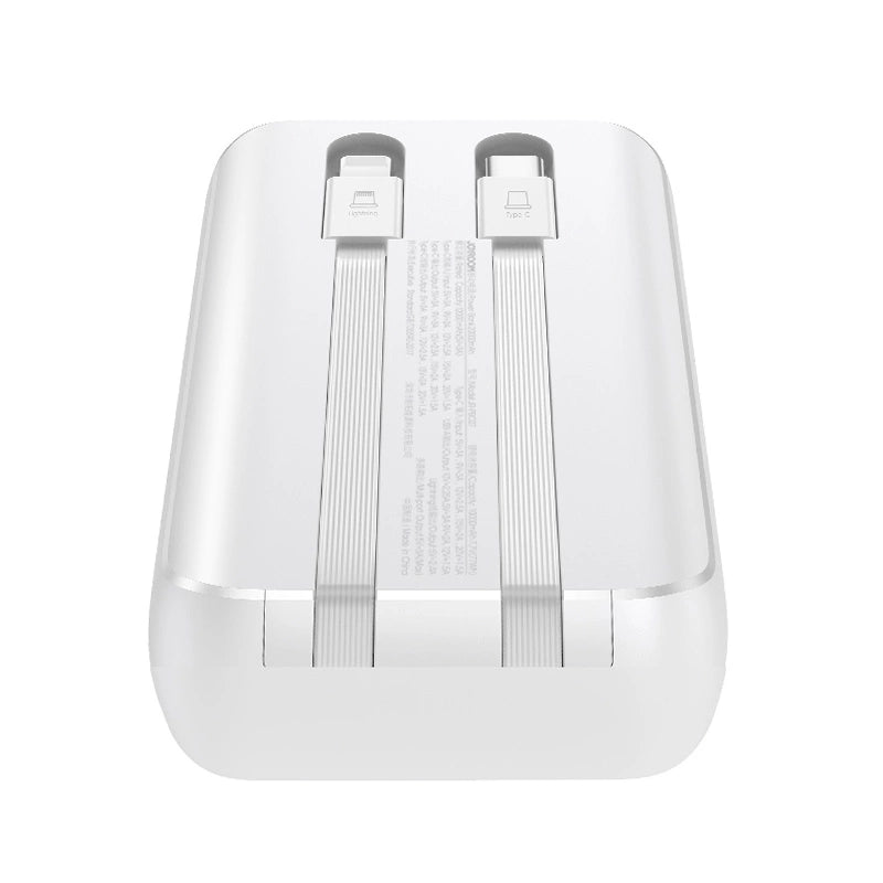 Mini powerbank med indbyggede kabler Joyroom JR-PBC06 30W 10000mAh - hvid