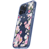Spigen Liquid Crystal iPhone 15 Pro Case - Pink og blå blomster