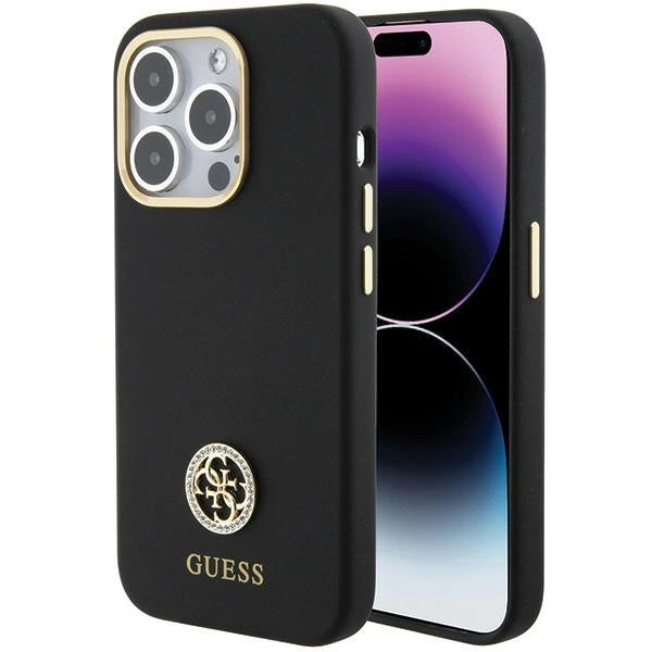 Guess Silicone Logo Strass 4G Case for iPhone 15 Pro - Black