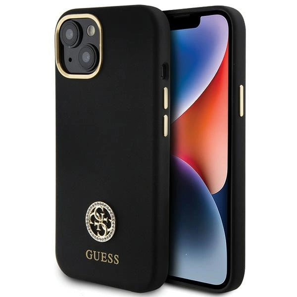Guess Silicone Logo Strass 4G Case til iPhone 15 - sort