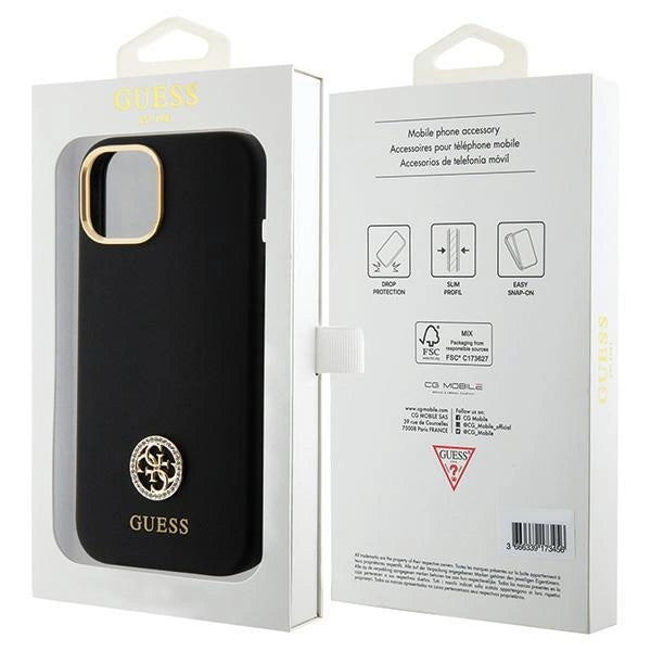 Guess Silicone Logo Strass 4G Case til iPhone 15 - sort