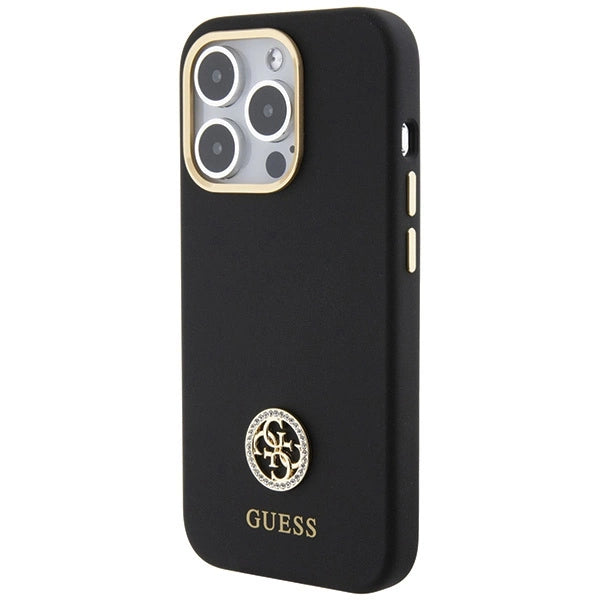 Guess Silicone Logo Strass 4G case for iPhone 15 Pro Max - black