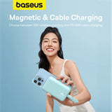 Baseus Magnetic Mini MagSafe 10000mAh 20W powerbank med indbygget Lightning kabel - blå + Baseus Simple Series USB-C - USB-C 60W 0,3m kabel