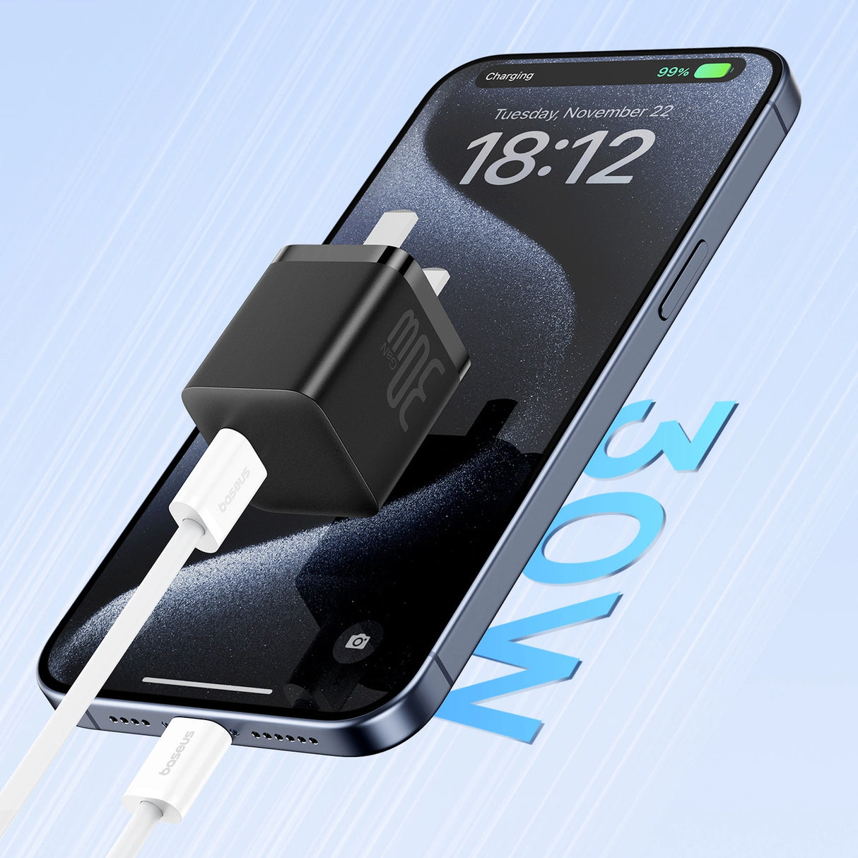 Baseus Superior Series ll USB-C - USB-C 30W 480Mb/s kabel 1m - hvid