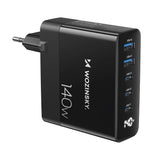 Wozinsky CGWCB 140W GaN vægoplader 3 x USB-C / 2 x USB-A - sort