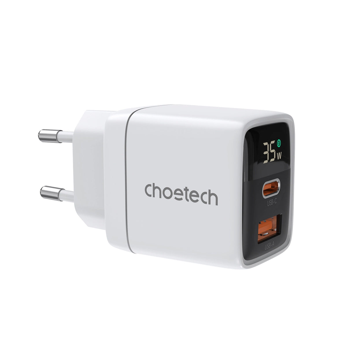 Choetech PD6052 USB-C USB-A PD 35W GaN vægoplader med display - hvid