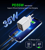 Choetech PD6052 USB-C USB-A PD 35W GaN vægoplader med display - hvid