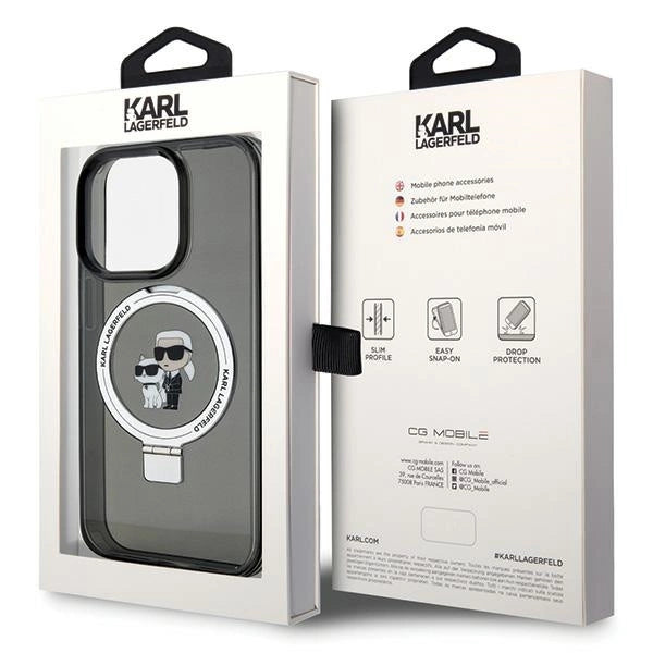 Karl Lagerfeld KLHMP15LHMRSKCK iPhone 15 Pro 6.1" black/black hardcase Ring Stand Karl&Choupette MagSafe