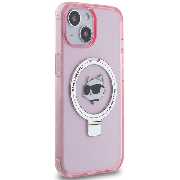 Karl Lagerfeld KLHMP15SHMRSCHP iPhone 15 6.1" pink/pink hardcase Ring Stand Choupette Head MagSafe