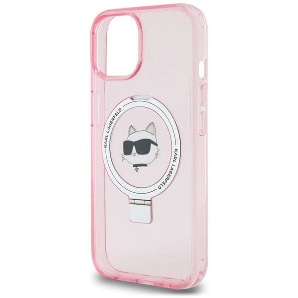 Karl Lagerfeld KLHMP15SHMRSCHP iPhone 15 6.1" pink/pink hardcase Ring Stand Choupette Head MagSafe