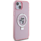 Karl Lagerfeld KLHMP15SHMRSKCP iPhone 15 6.1" pink/pink hardcase Ring Stand Karl&Choupette MagSafe