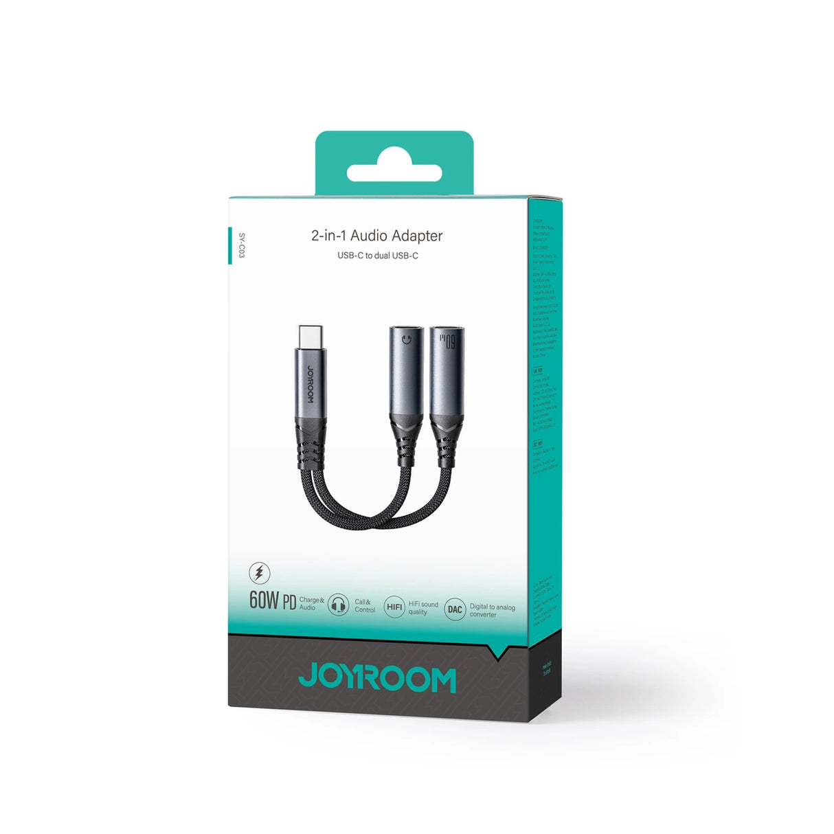 Joyroom SY-C03 USB-C til 2x USB-C 2in1 DAC-adapter - sort