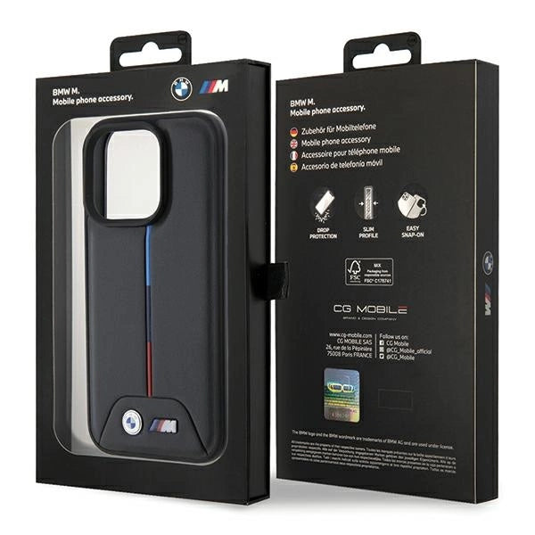 BMW Quilted Tricolor iPhone 15 Pro Case - Black