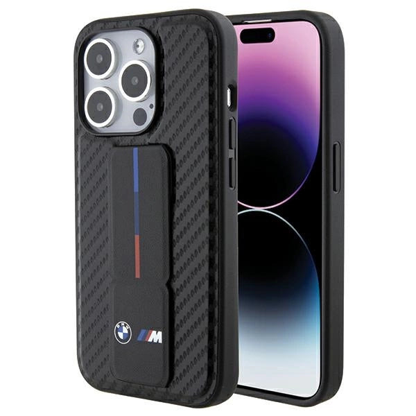 BMW Grip Stand Smooth & Carbon Case til iPhone 15 Pro - sort