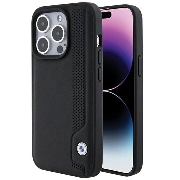 BMW læder Blue Dots iPhone 15 Pro Max Case - sort