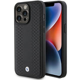 BMW læder Diamond mønster sag til iPhone 15 Pro Max - sort