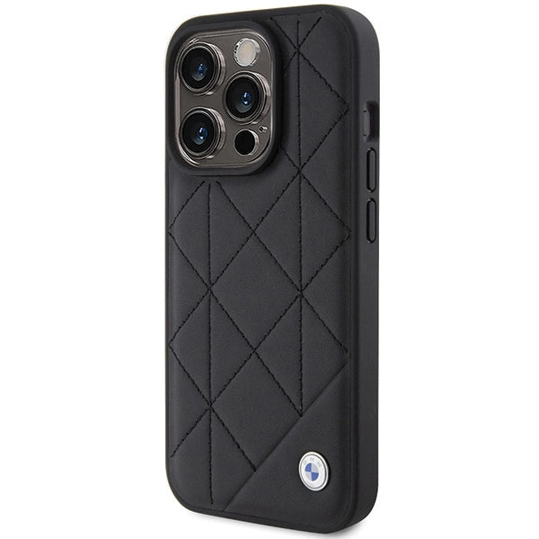 BMW læder Quilted case til iPhone 15 Pro Max - sort