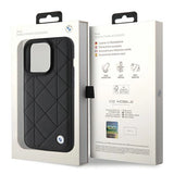 BMW læder Quilted case til iPhone 15 Pro Max - sort