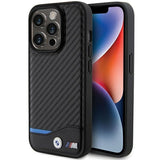 BMW læder Carbon MagSafe iPhone 15 Pro Max Case - sort