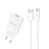 Dudao A4EU USB-A 2.1A vægoplader - hvid + USB-A - USB-C kabel
