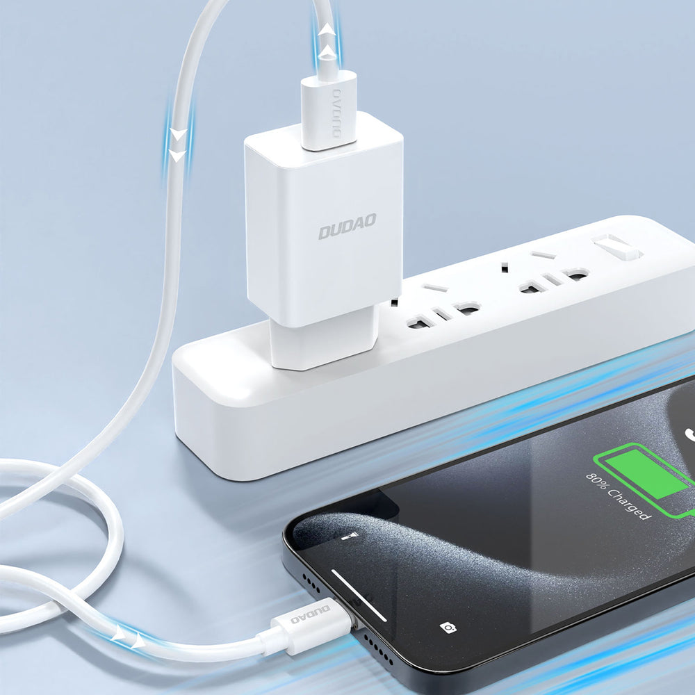 Dudao A4EU USB-A 2.1A vægoplader - hvid + USB-A - USB-C kabel