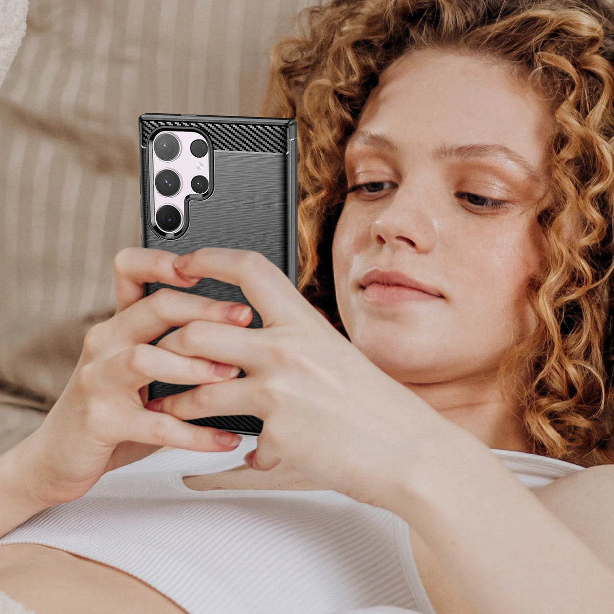 Carbon Case til Samsung Galaxy S24 Ultra Fleksibel Silicone Carbon Cover - sort