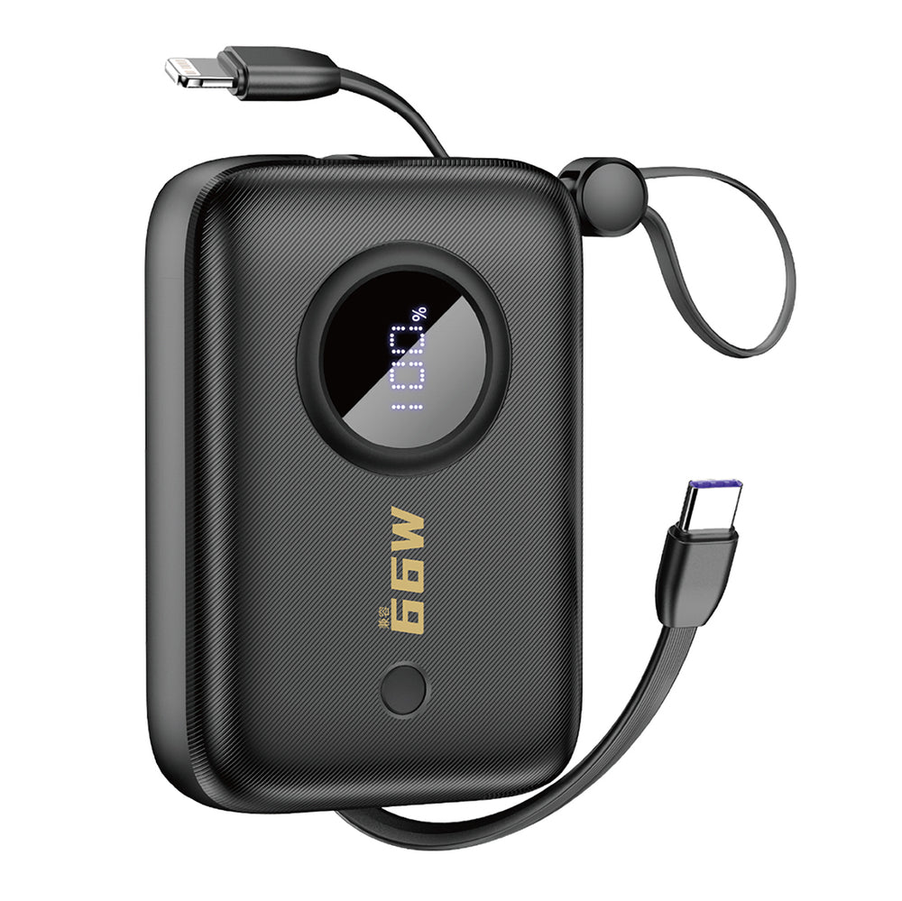 Dudao K14 10000mAh powerbank med USB-C / Lightning kabler - sort