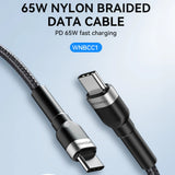 Wozinsky WNBCC1 USB-C / USB-C PD 65W kabel 1 m - sort