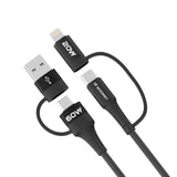 Wozinsky WNBAA 4in1 kabel 2x USB-C 1x USB-A 1x Lightning 60W 1 m - sort