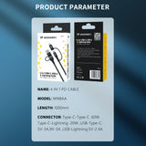 Wozinsky WNBAA 4in1 kabel 2x USB-C 1x USB-A 1x Lightning 60W 1 m - sort