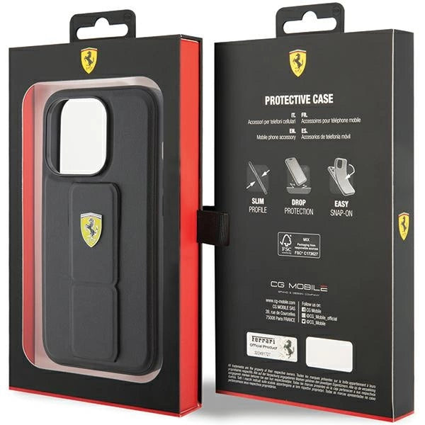 Ferrari Grip Stand Metal Logo case for iPhone 15 Pro - black
