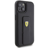 Ferrari Grip Stand Metal Logo case for iPhone 15 - black