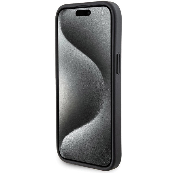 Ferrari Grip Stand Metal Logo case for iPhone 15 - black