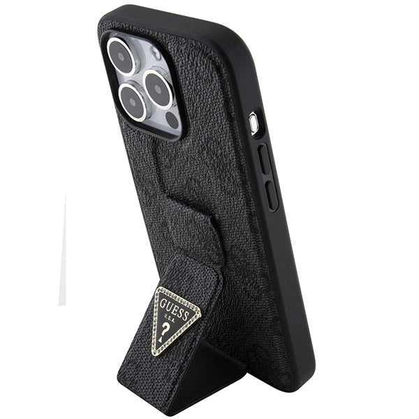 Guess Grip Stand 4G Triangle Strass case for iPhone 15 Pro - black