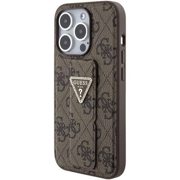 Guess Grip Stand 4G Triangle Strass case for iPhone 15 Pro - brown