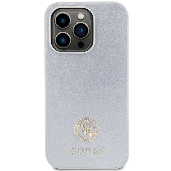 Guess Strass Metal Logo-hylster til iPhone 15 Pro - sølv