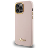 Guess Silicone Script Metal Logo & Frame case for iPhone 15 Pro - pink