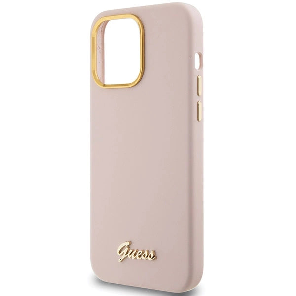 Guess Silicone Script Metal Logo & Frame case for iPhone 15 Pro - pink