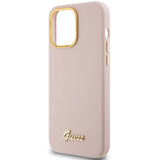 Guess Silicone Script Metal Logo & Frame case for iPhone 15 Pro - pink