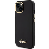 Guess Silicone Script Metal Logo & Frame case for iPhone 15 - black