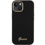 Guess Silicone Script Metal Logo & Frame case for iPhone 15 - black