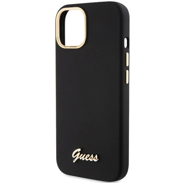 Guess Silicone Script Metal Logo & Frame case for iPhone 15 - black